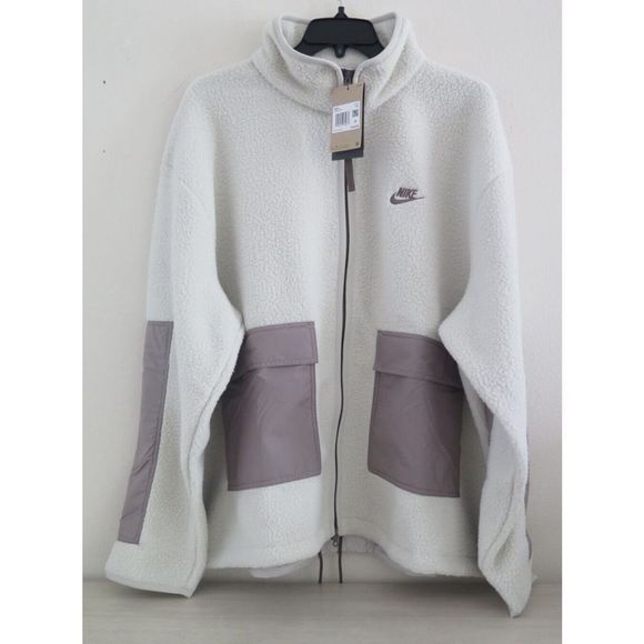 Nike DD5021 Mens Sz 2XL Cream/Gray Sportswear Sherpa Fleece Full-Zip Jacket $150 - Picture 1 of 5